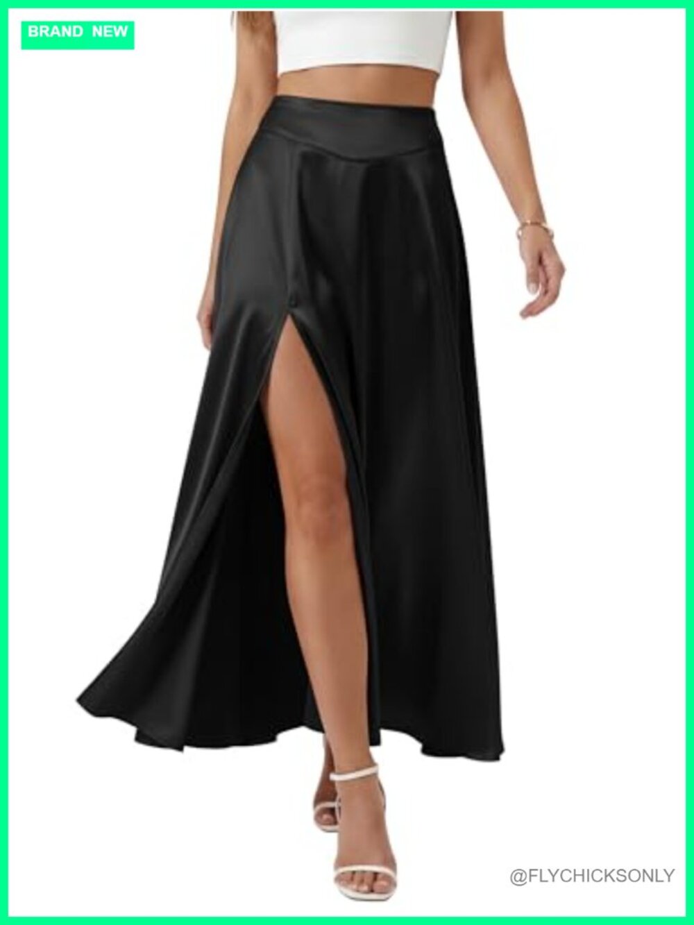Heavyweight Satin Maxi Skirt High Waist A-Line Slit Pockets
